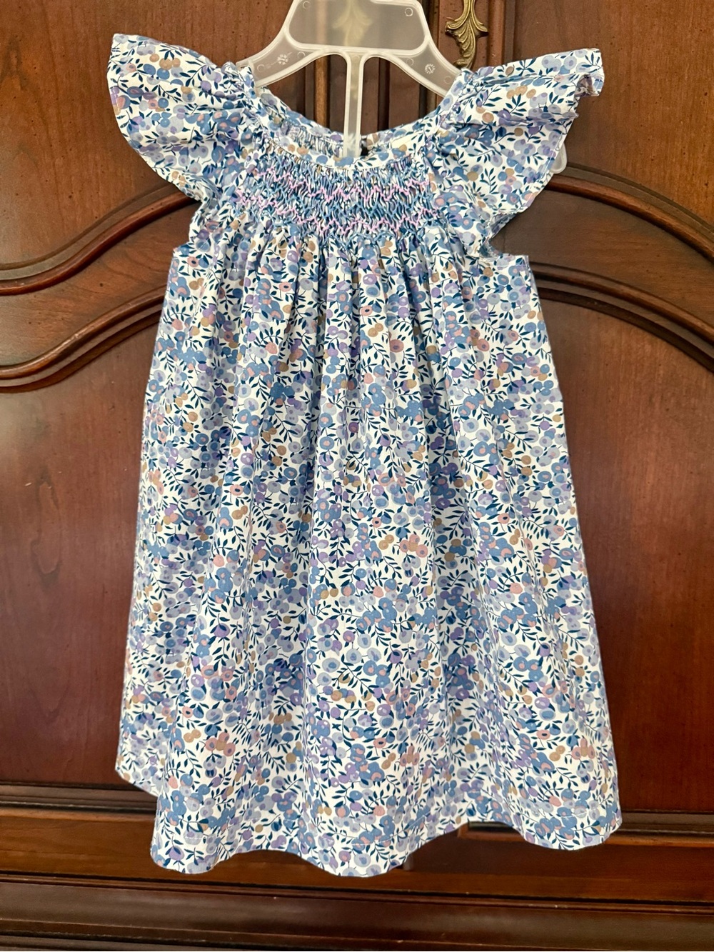 Gil & Niya Smocked Floral Dress 80cm 12-18M Blue Flutter Sleeve Boutique Girl